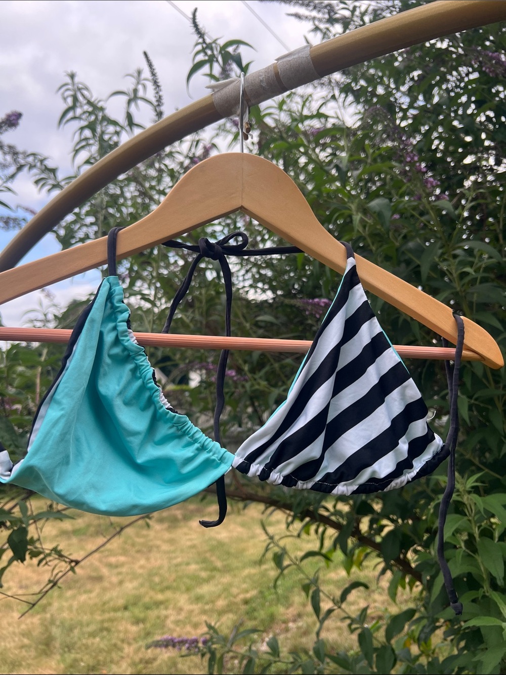 Maui and Sons Aqua & Black Striped Triangle Bikini Top